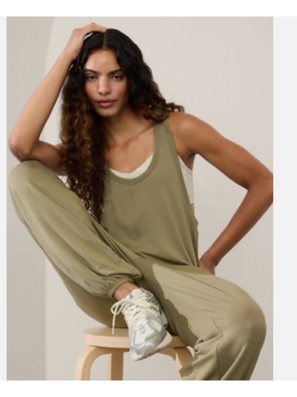 Athleta Hit Pause Relaxed Jumpsuit Olive Branch Size Medium
